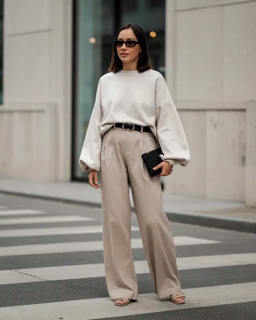 essential old money spring outfits 2026 Soft Oversized Silhouettes with Tailored Beige Lines