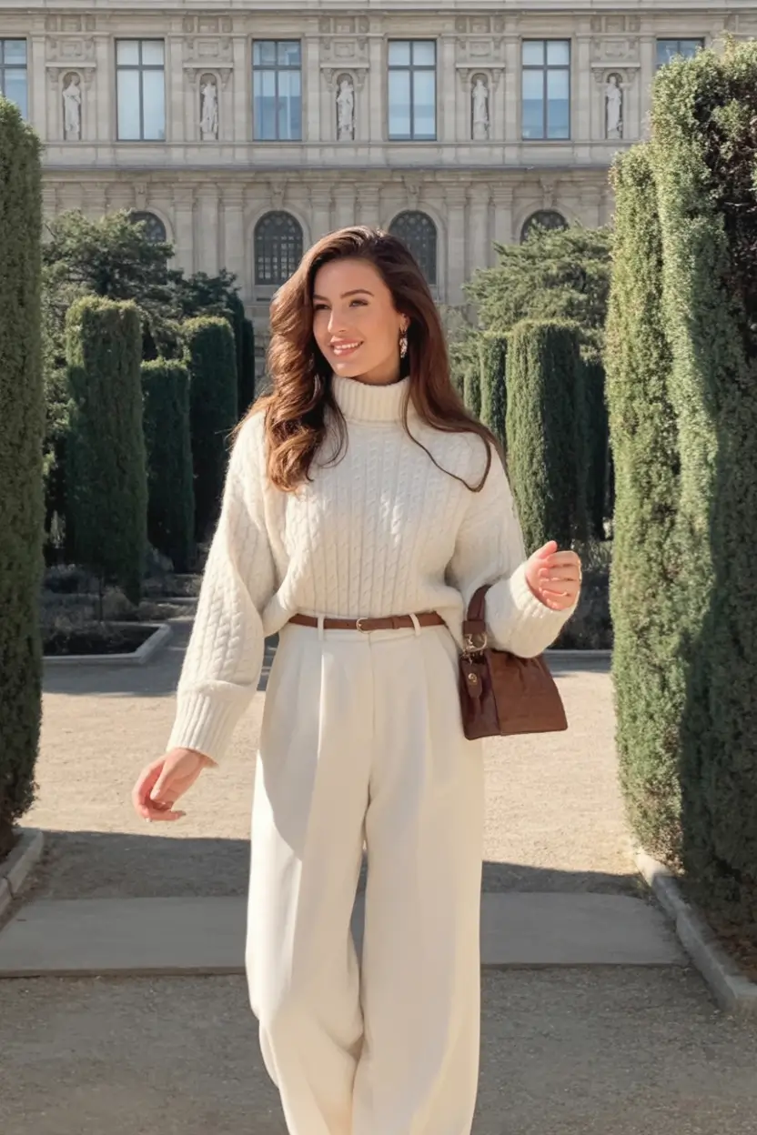 essential old money spring outfits 2026 All Cream Monochrome with Textured Knit Luxury