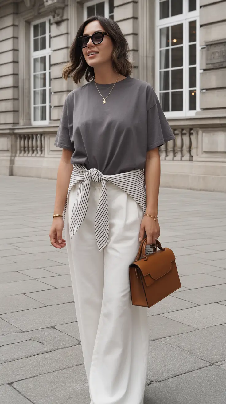 essential old money spring outfits 2026 Strapless Minimalism with Wide Cream Trousers for Fresh Spring Simplicity