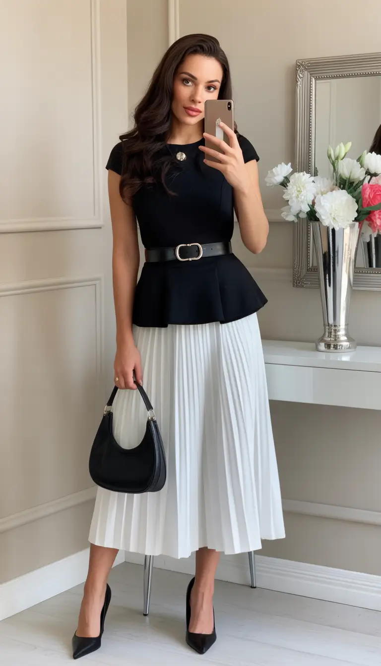 essential old money spring outfits 2026 Black Knit and Cream Trousers for Minimal Spring Refinement