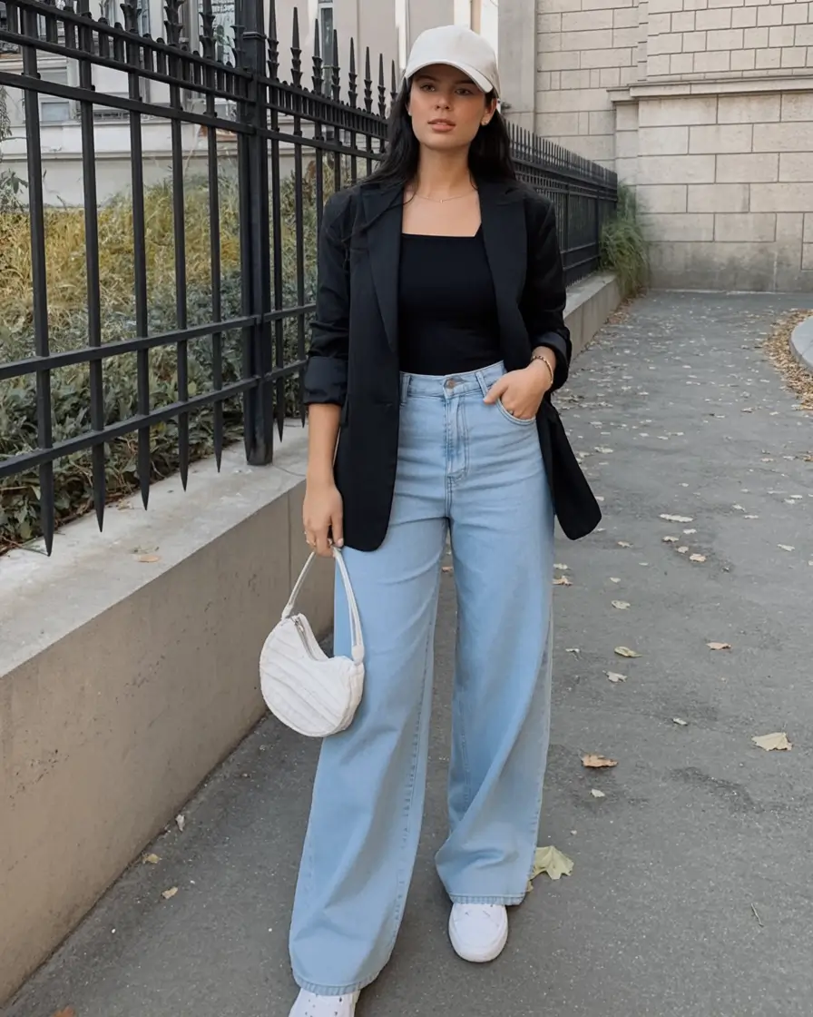 essential spring blazer outfits 2026 Relaxed denim and blazer ease