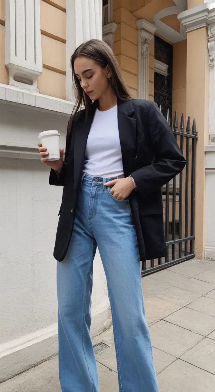 essential spring blazer outfits 2026 Black blazer with fresh spring denim energy