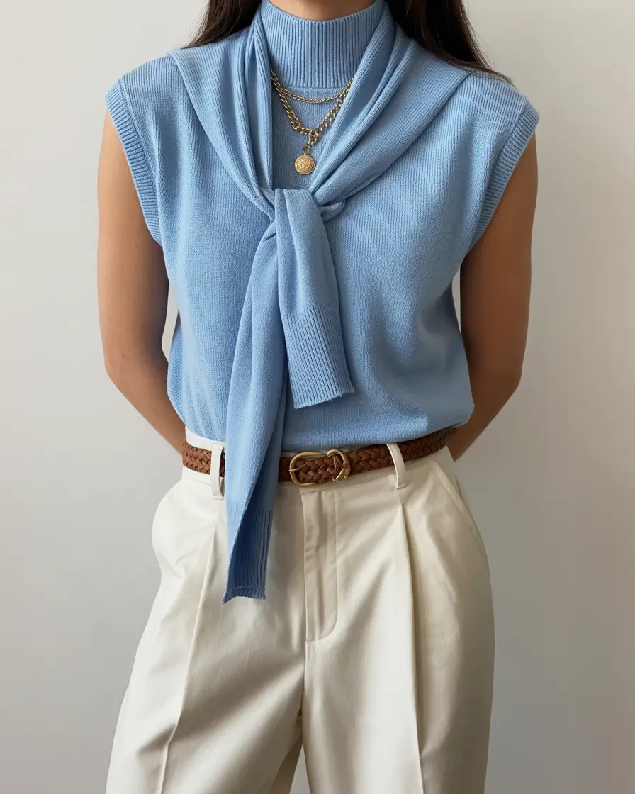 essential spring business casual outfits 2026 Sky Blue Softness for a Bright Spring Workday