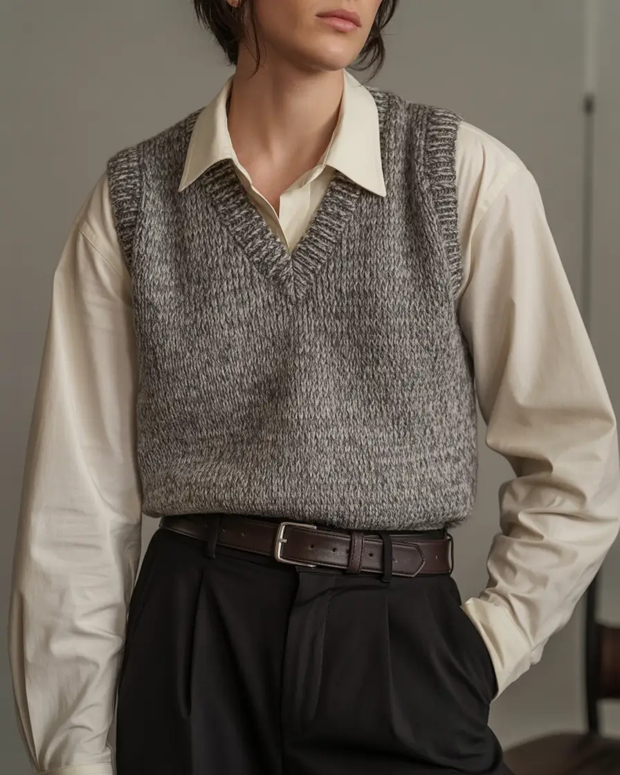 essential spring business casual outfits 2026 Textured Knit and Tailoring with Quiet Spring Depth