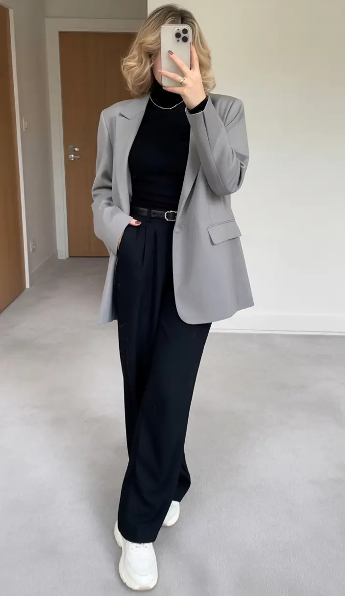 essential spring business casual outfits 2026 Graphite Blazer Elegance with a Modern Spring Twist