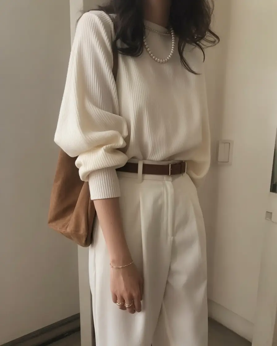 essential spring business casual outfits 2026 Warm Ivory Layers with Soft Feminine Structure