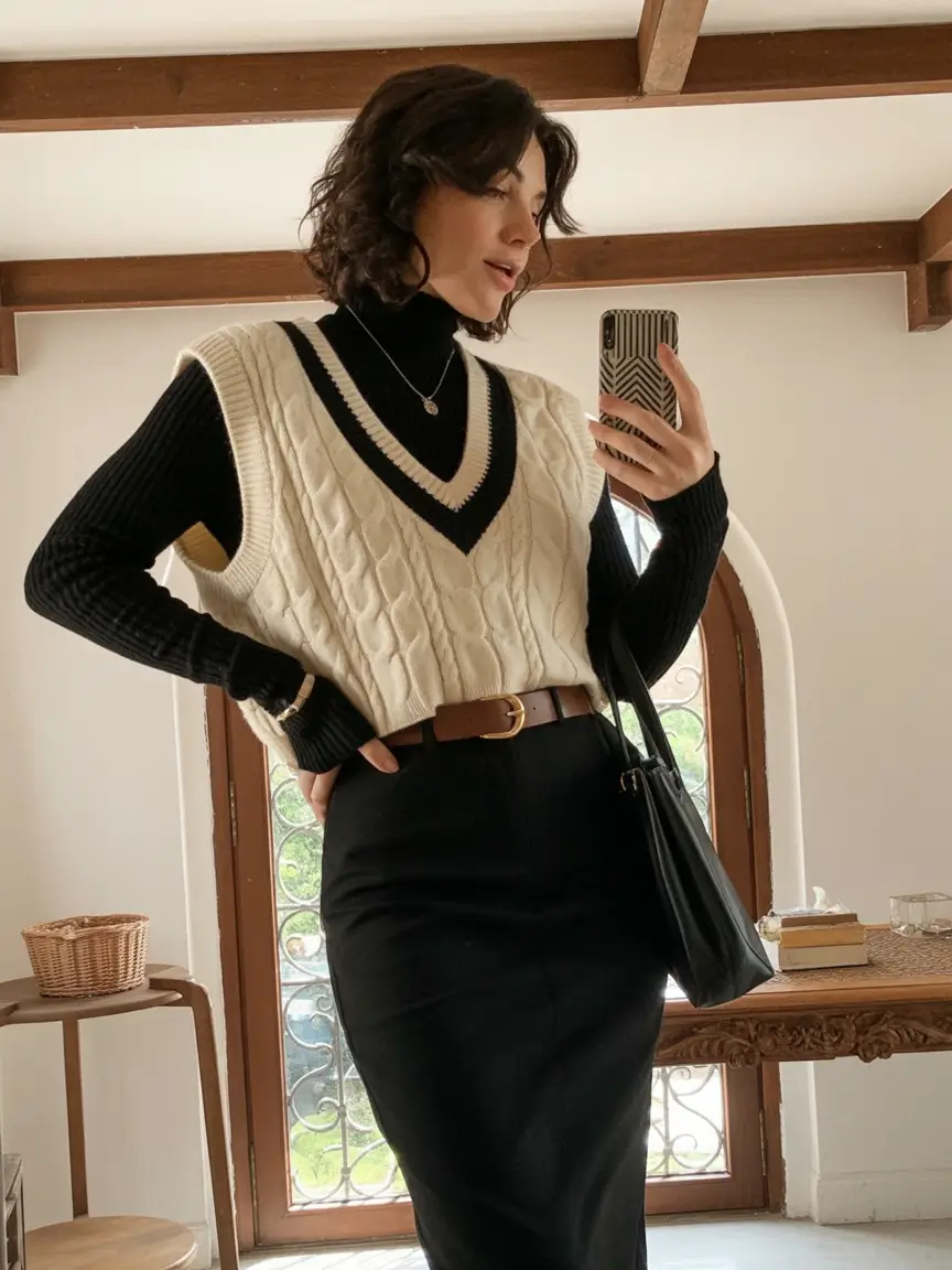 essential spring business casual outfits 2026 Layered Knits with a Touch of Academic Charm