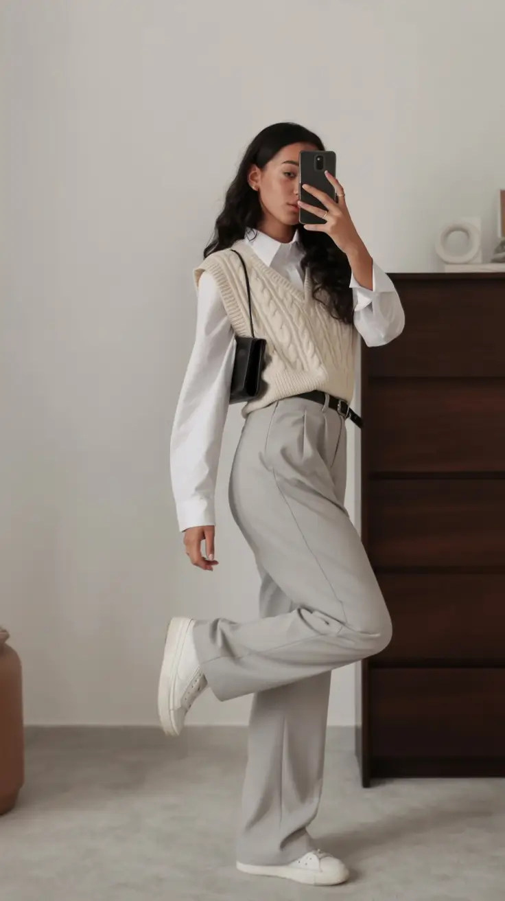 essential spring business casual outfits 2026 Preppy Layers with a Playful Spring Twist