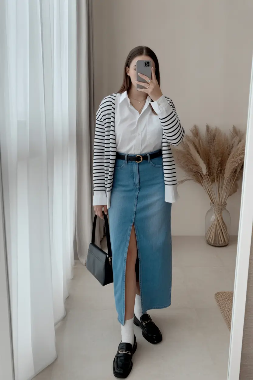 essential spring capsule wardrobe 2026 Striped Layers With a Denim Classic