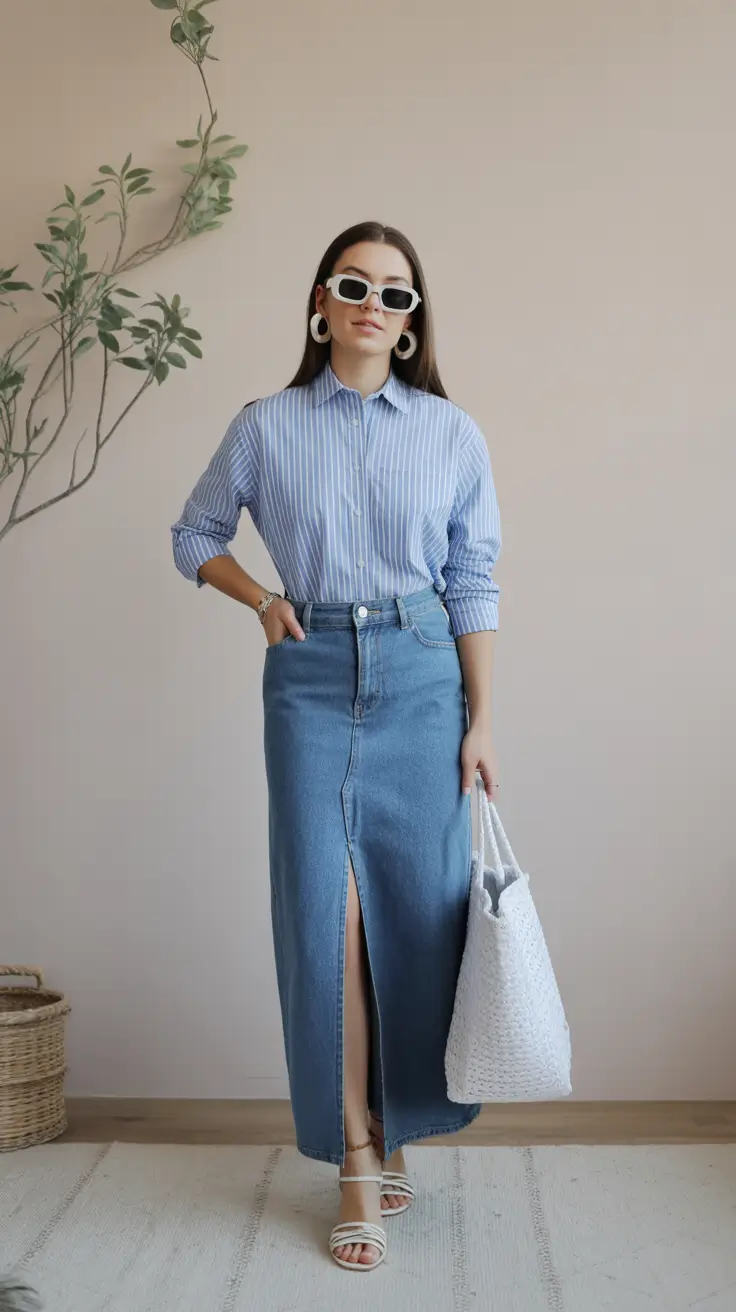 essential spring capsule wardrobe 2026 Striped Blues With Denim Ease