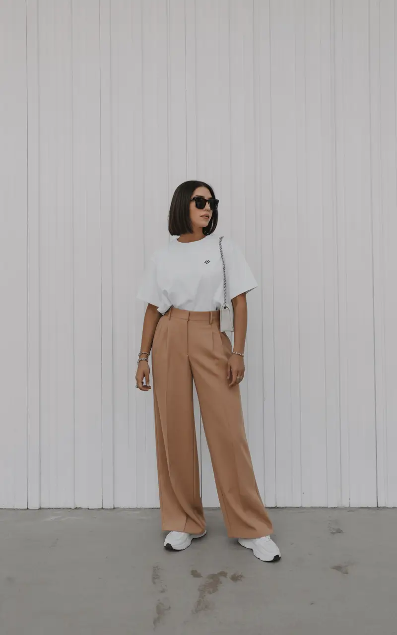 essential spring capsule wardrobe 2026 Camel Trousers With Crisp Minimal Lines