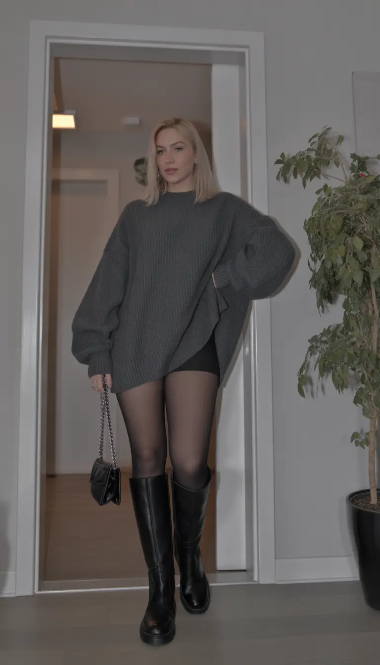 essential spring going out outfits 2026 The Oversized Sweater And Boots Look That Defines Cozy Spring Evenings