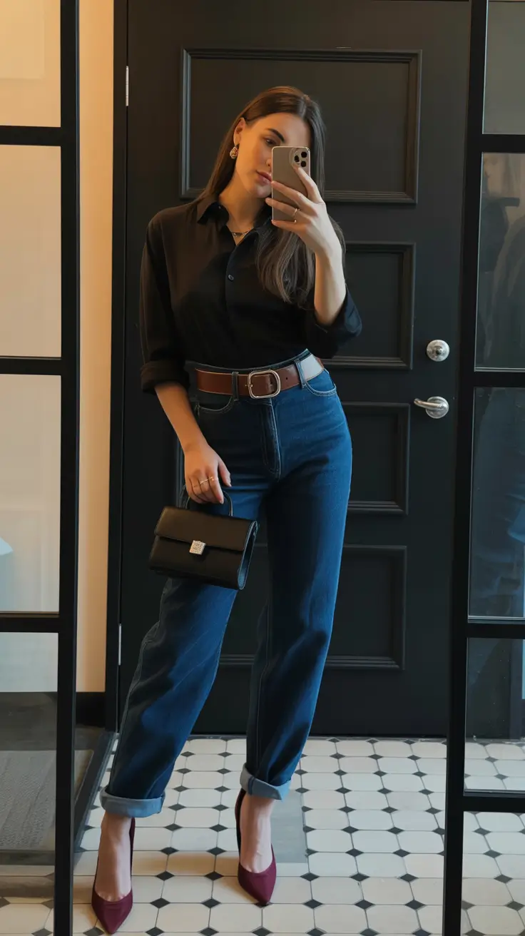 essential spring going out outfits 2026 The Dark Shirt And Denim Look That Feels Clean And Classy For Spring Nights