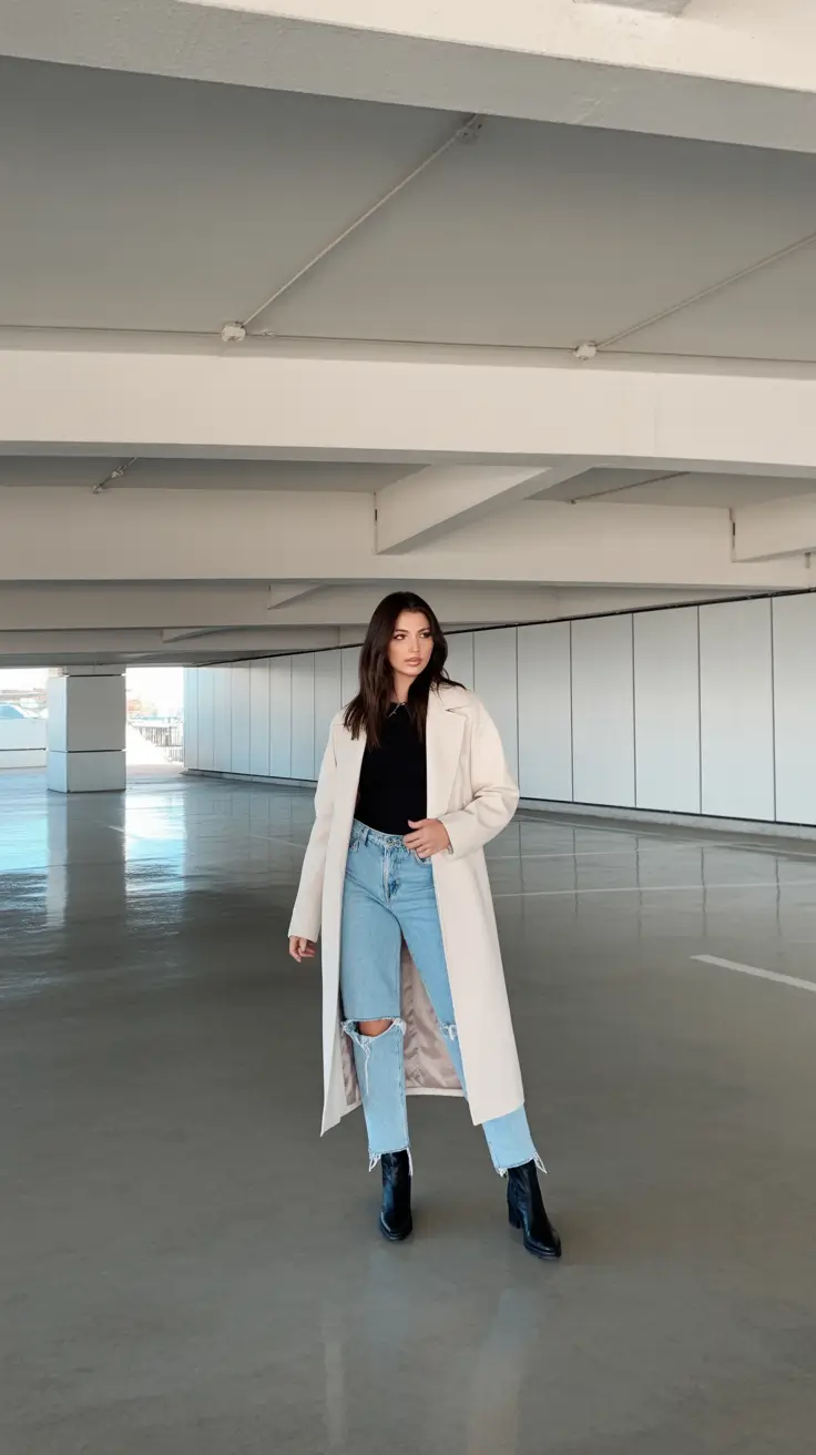 essential spring going out outfits 2026 The Long Coat And Light Denim Combo That Feels Effortless For Chilly Spring