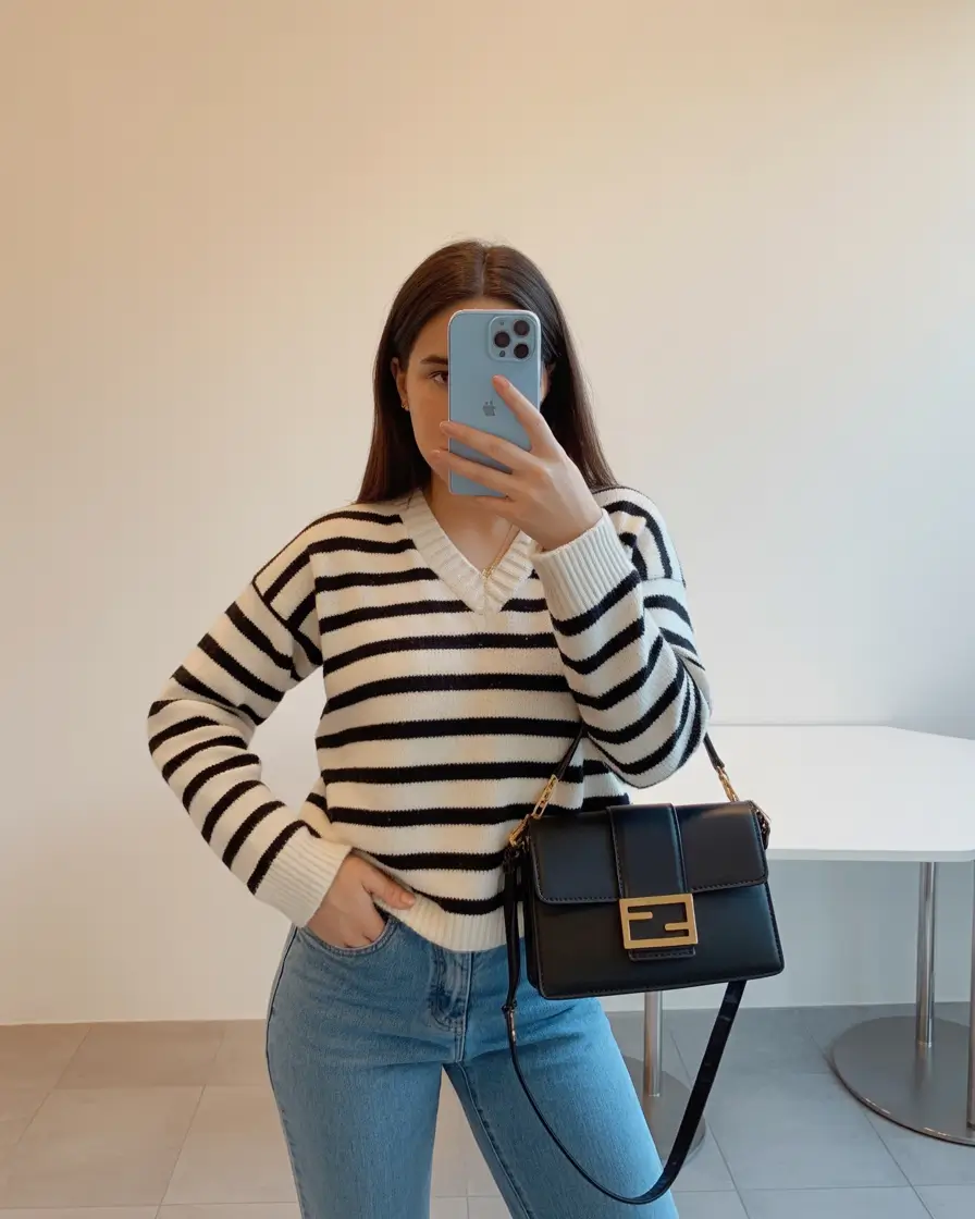 Essential spring office outfits 2026 Striped Sweater Ease for Light Spring Workdays