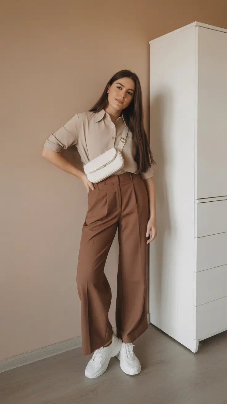 Essential spring office outfits 2026 Soft Neutrals with Wide Leg Warmth