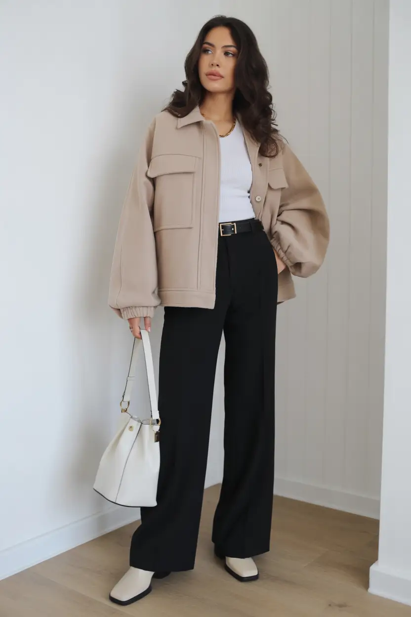 Essential spring office outfits 2026 Light Jacket and Tailored Trousers with Minimalist Accessories