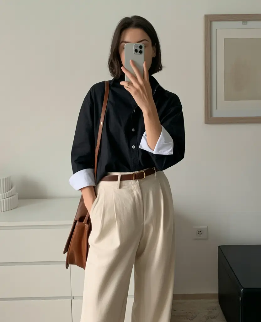 Essential spring office outfits 2026 Monochrome Contrast with Tailored Ease