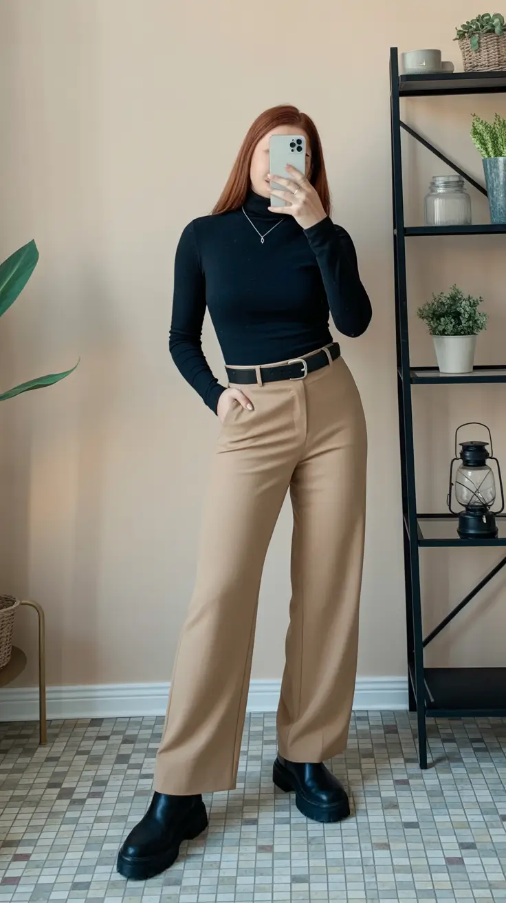 Essential spring office outfits 2026 Minimalist Turtleneck Confidence