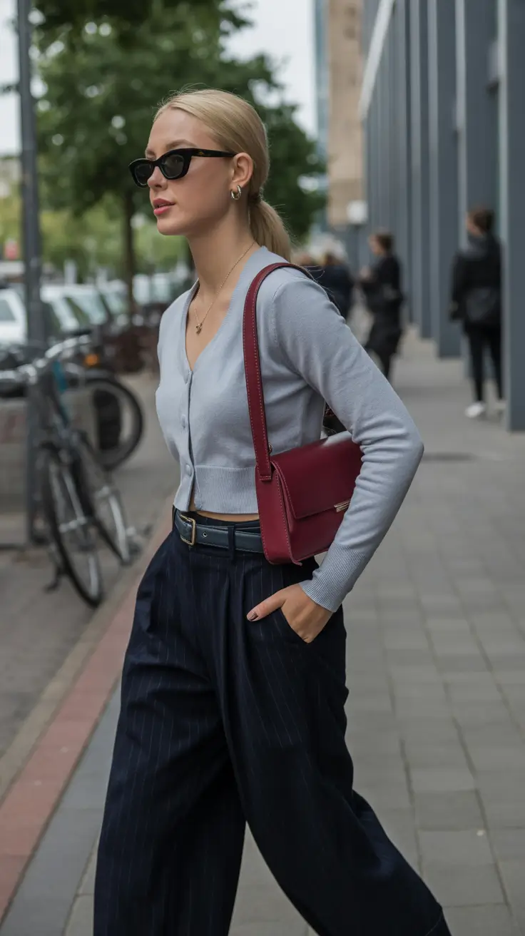 Essential spring office outfits 2026 Soft Knit with Navy Office Trousers