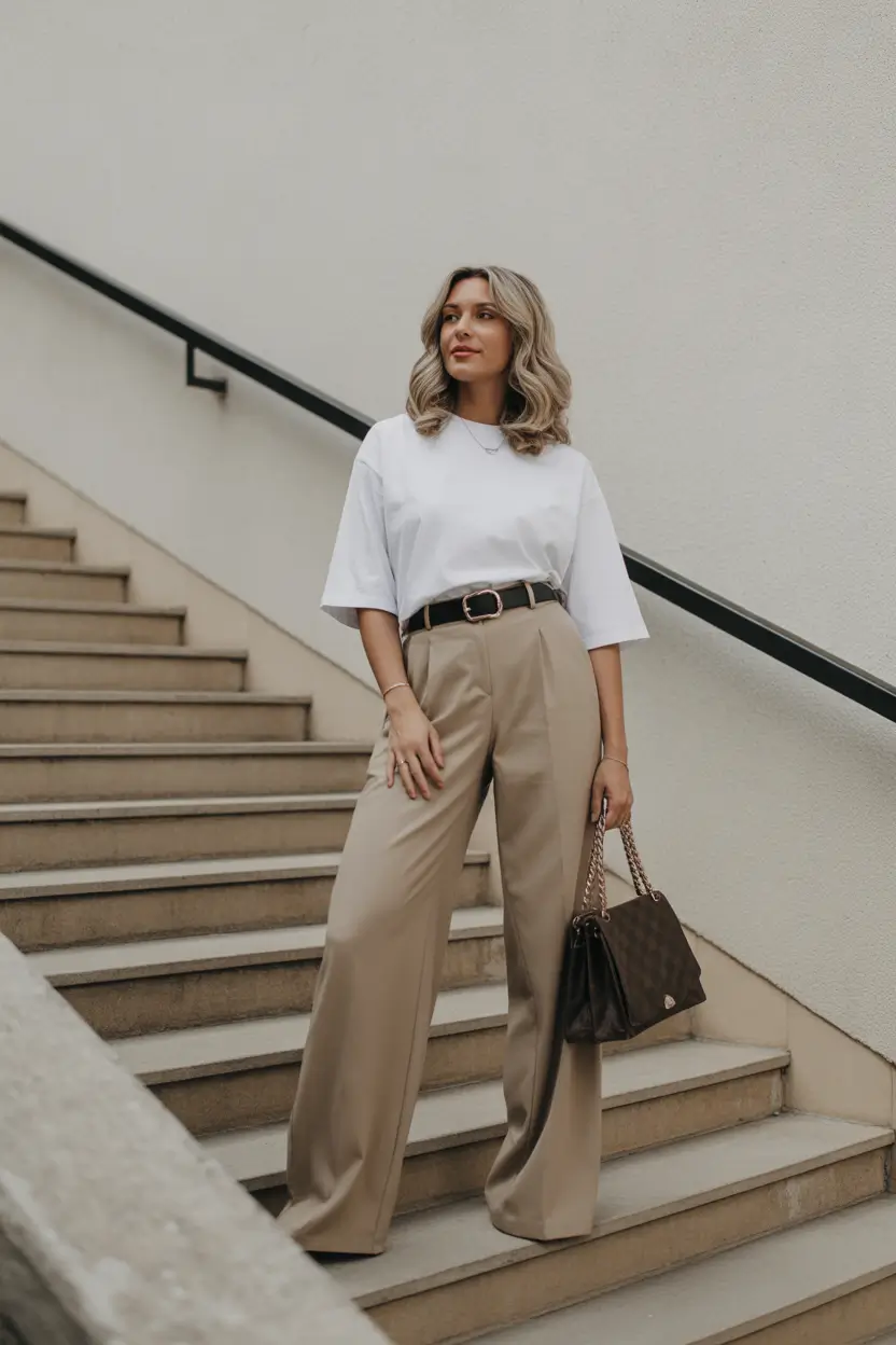 essential spring outfits for women over 30 2026 Tailored Simplicity with a Warm Neutral Flow