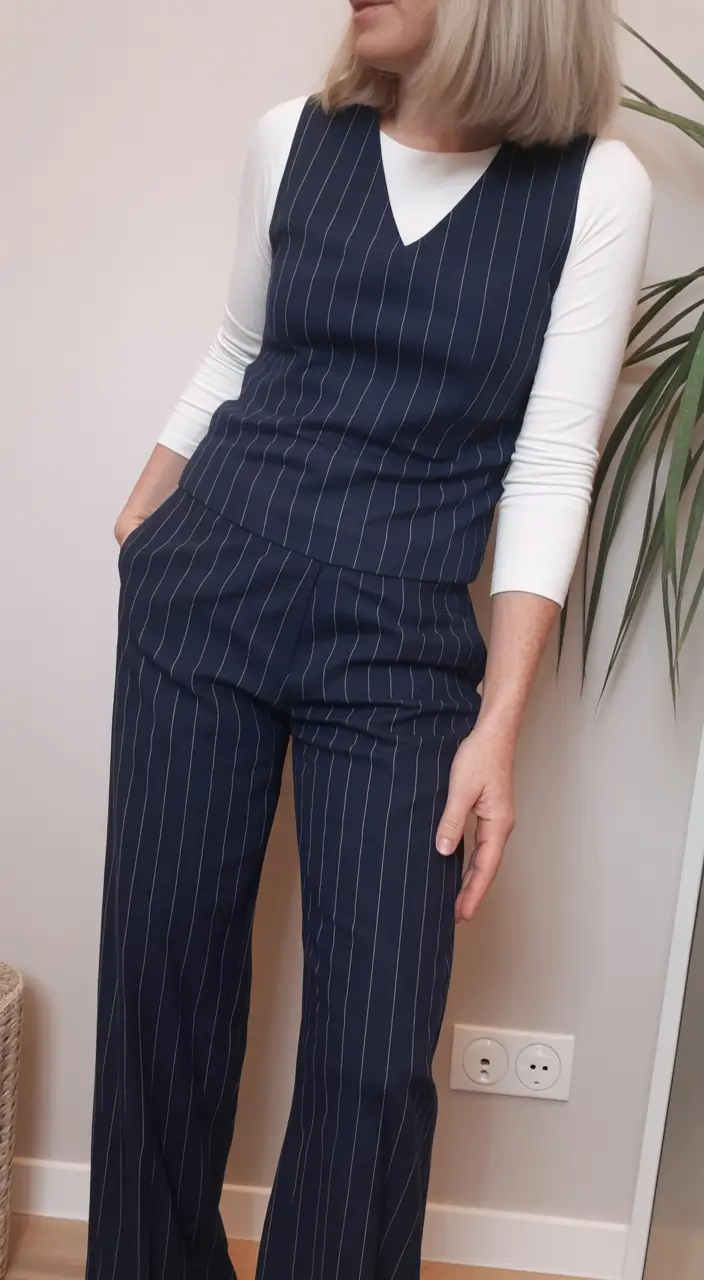 essential spring outfits for women over 30 2026 Pinstripe Tailoring with a Subtle Retro Message