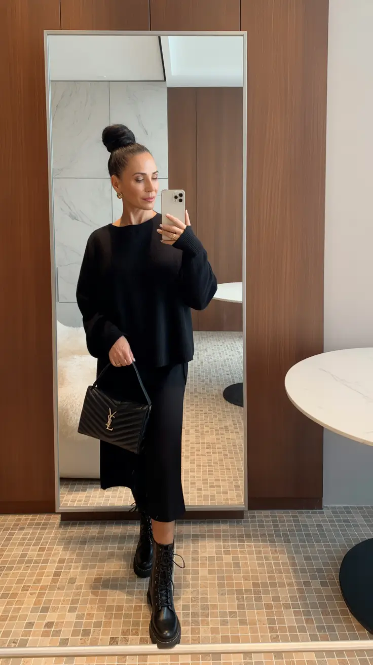 essential spring outfits for women over 40 2026 All Black Elegance with a Modern Edge