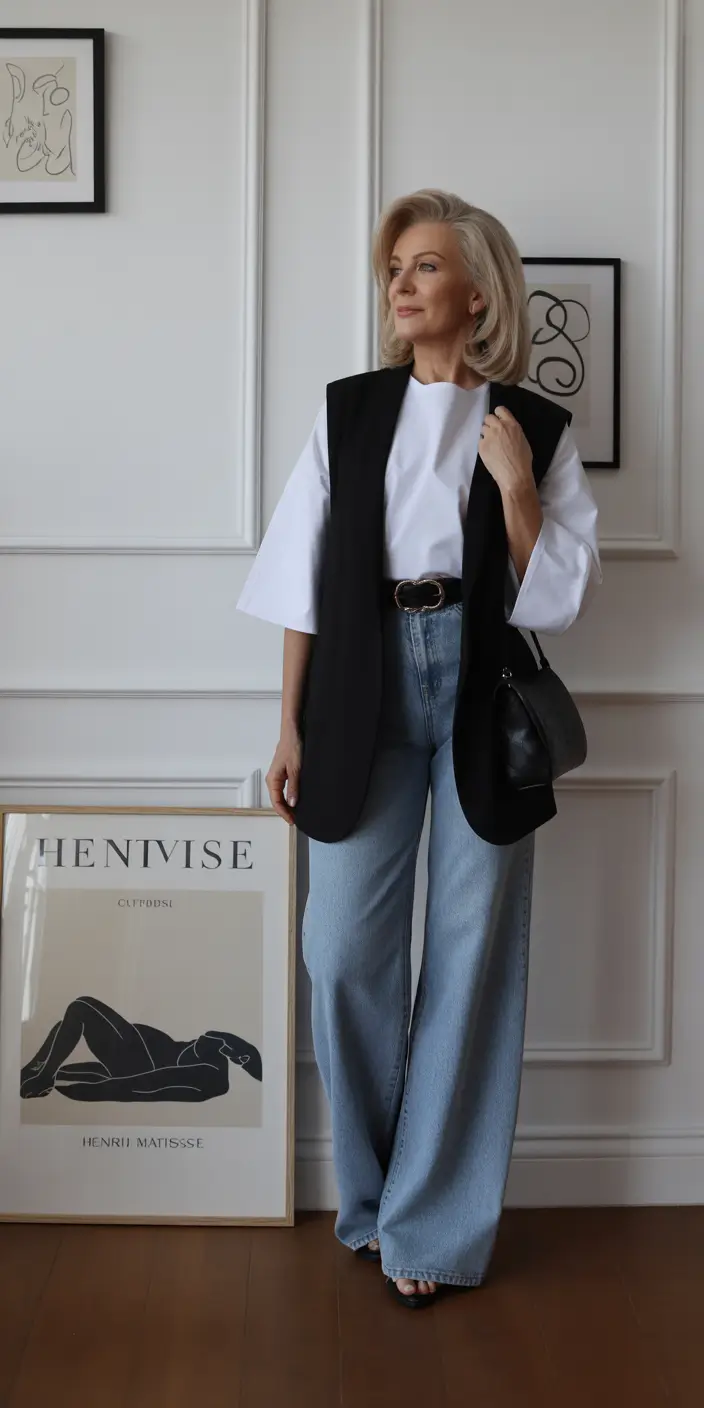 essential spring outfits for women over 50 2026 Modern Tailoring with Black and White Balance