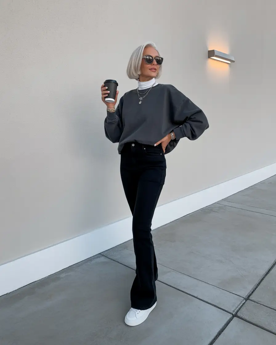 essential spring outfits for women over 50 2026 Monochrome Layers with a Modern Casual Twist