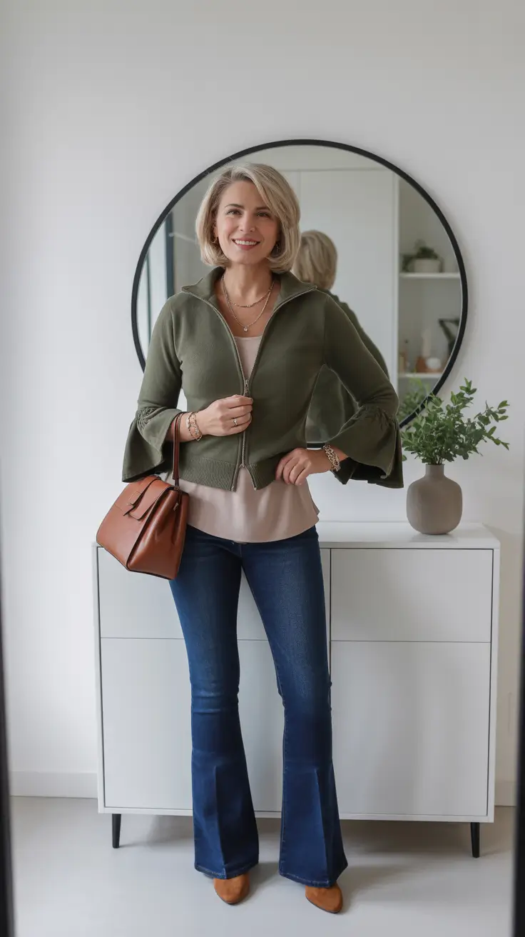 essential spring outfits for women over 50 2026 Polished Layers with Preppy Spring Warmth