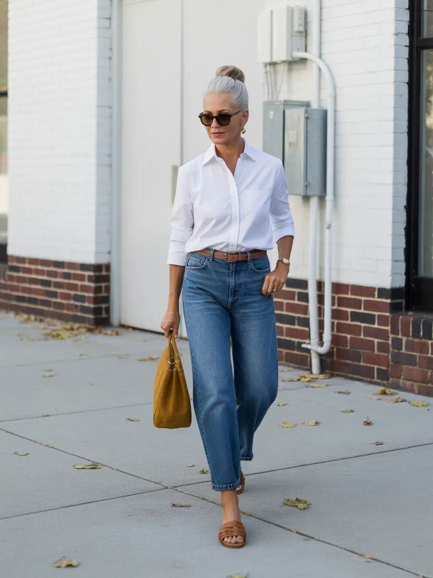 Essential Spring Outfits for Women Over 60 2026 Crisp Shirts with Soft Denim Ease
