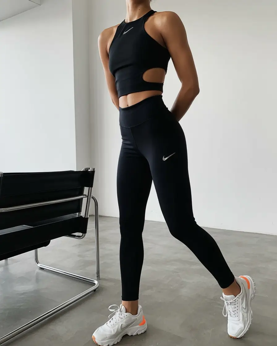 essential spring sport outfits for women 2026 Modern Black Cutout Set With Sporty Precision
