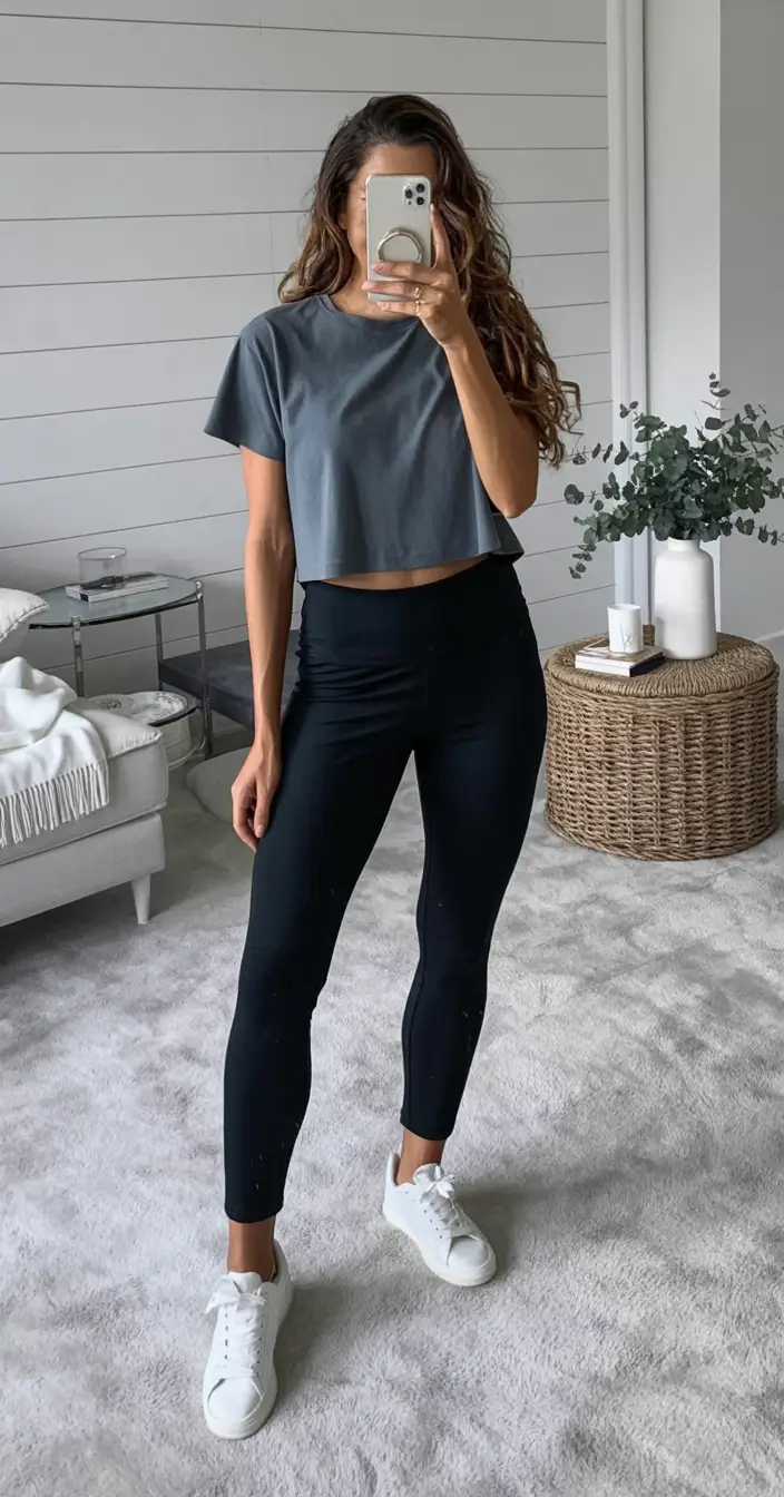 essential spring sport outfits for women 2026 Cropped Tee Simplicity With Clean Lines
