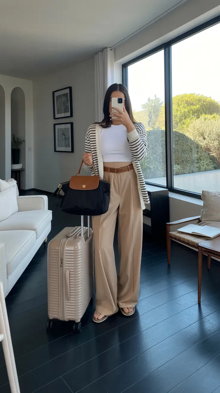 essential spring travel outfits 2026 Striped Layers for Effortless Airport Departures