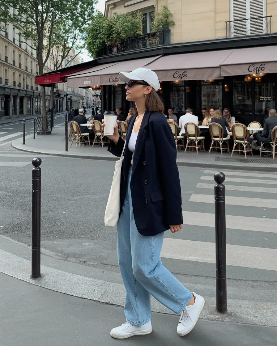 essential spring travel outfits 2026 Navy Blazer and Denim for Casual European Wandering