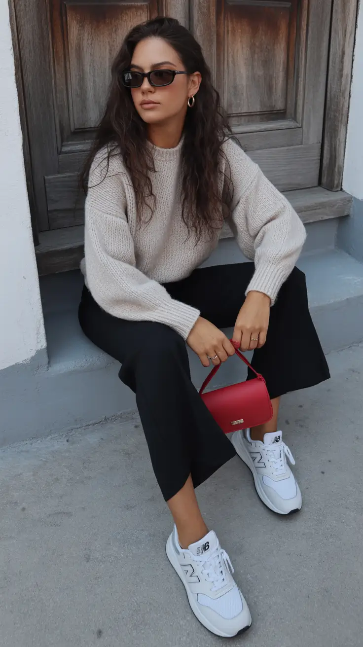 essential spring travel outfits 2026 Cozy Knit with Sporty Neutrals for Urban Adventures