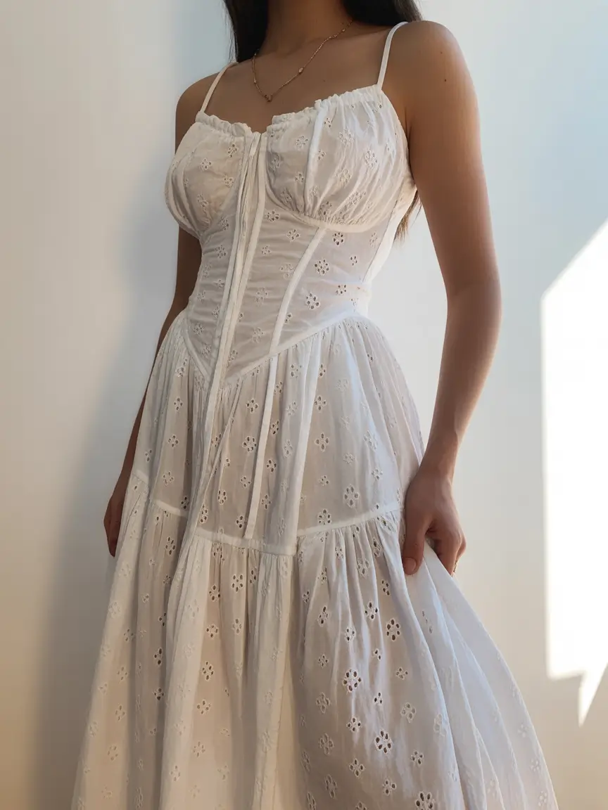 essential spring wedding outfit 2026 Eyelet Corset Softness for a Breezy Spring Celebration