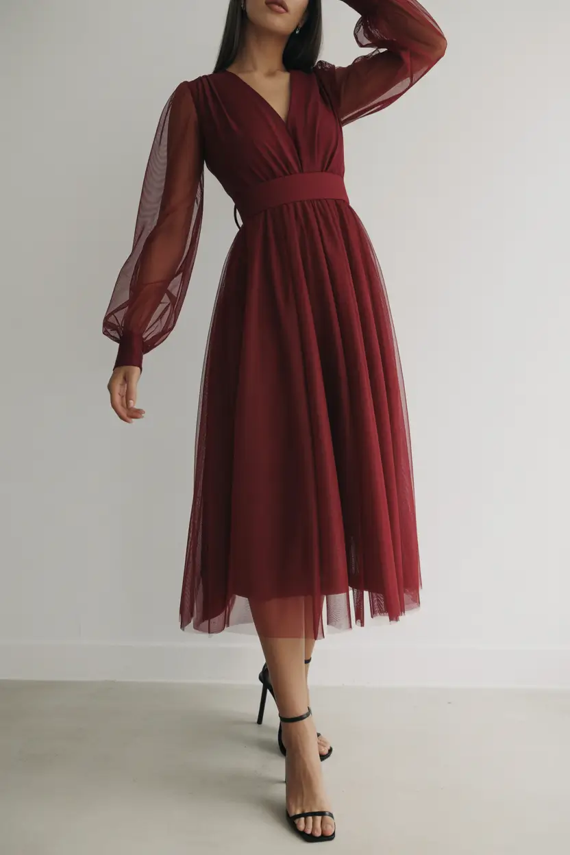 essential spring wedding outfit 2026 Burgundy Tulle Grace for an Evening Spring Wedding