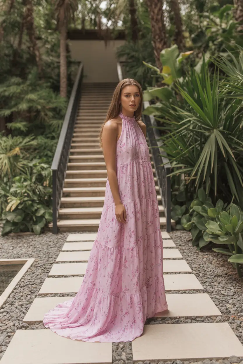 essential spring wedding outfit 2026 Lavender Halter Flow for a Breezy Outdoor Ceremony