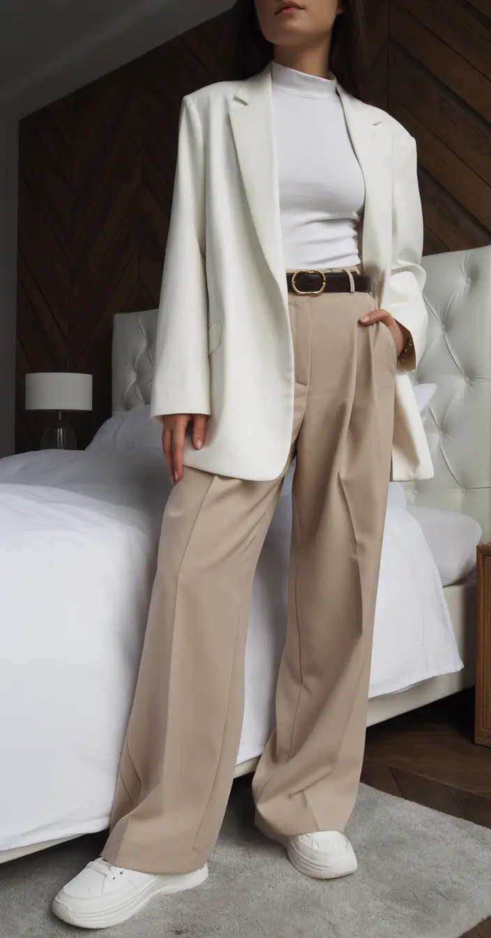 essential spring workwear 2026 Warm Neutrals with a Clean White Blazer