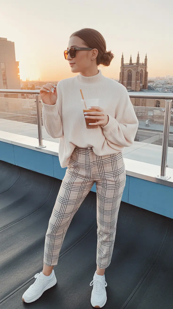fashionable spring mom outfits 2026 The Plaid Pants Outfit That Looks Polished but Feels Comfy