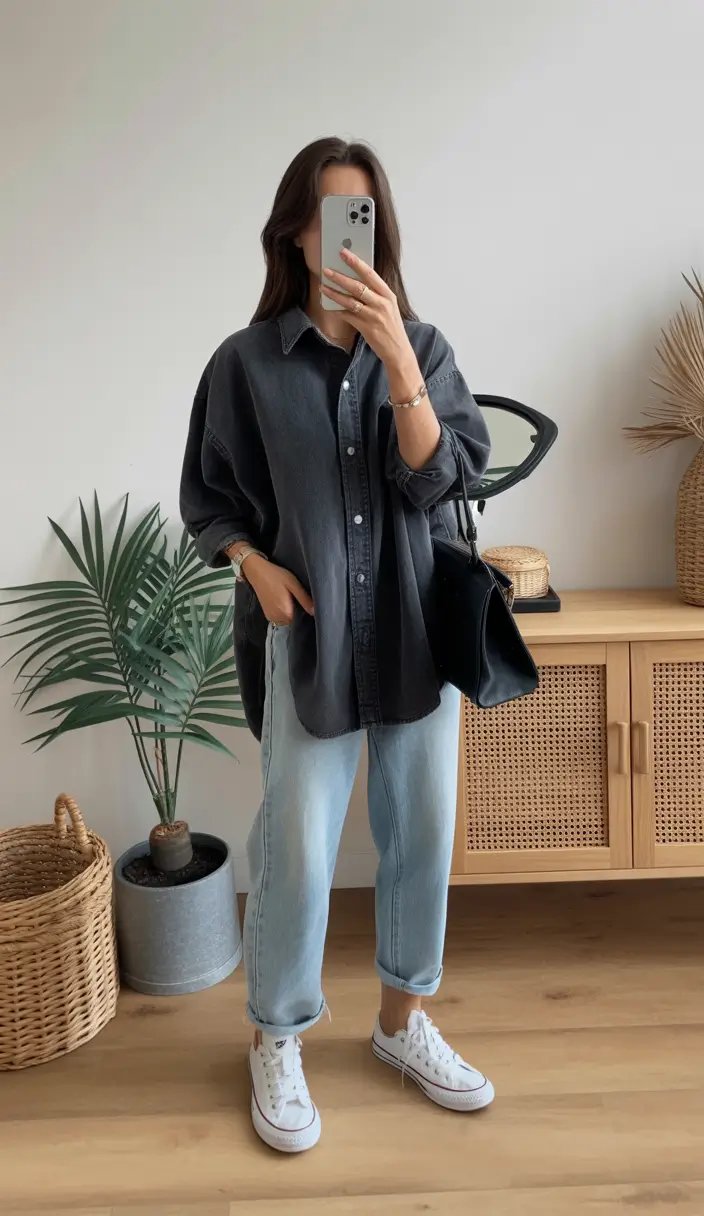 fashionable spring mom outfits 2026 The Oversized Denim Shirt Outfit That Always Looks Effortless