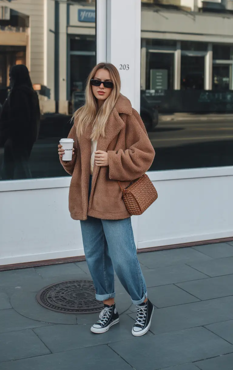 fashionable spring mom outfits 2026 The Teddy Coat Outfit That Makes a Casual Day Feel Like a Whole Mood