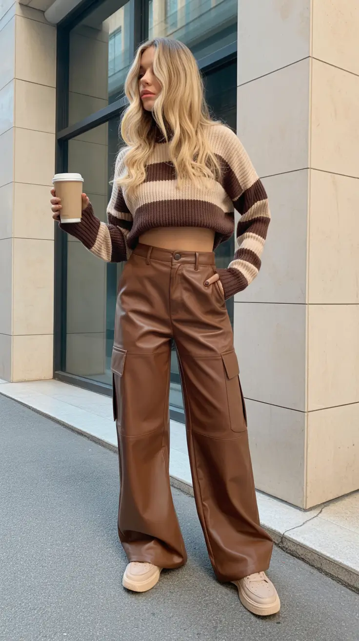 fashionable spring mom outfits 2026 The Leather Cargo Pants Look That Feels Bold and Grown Up