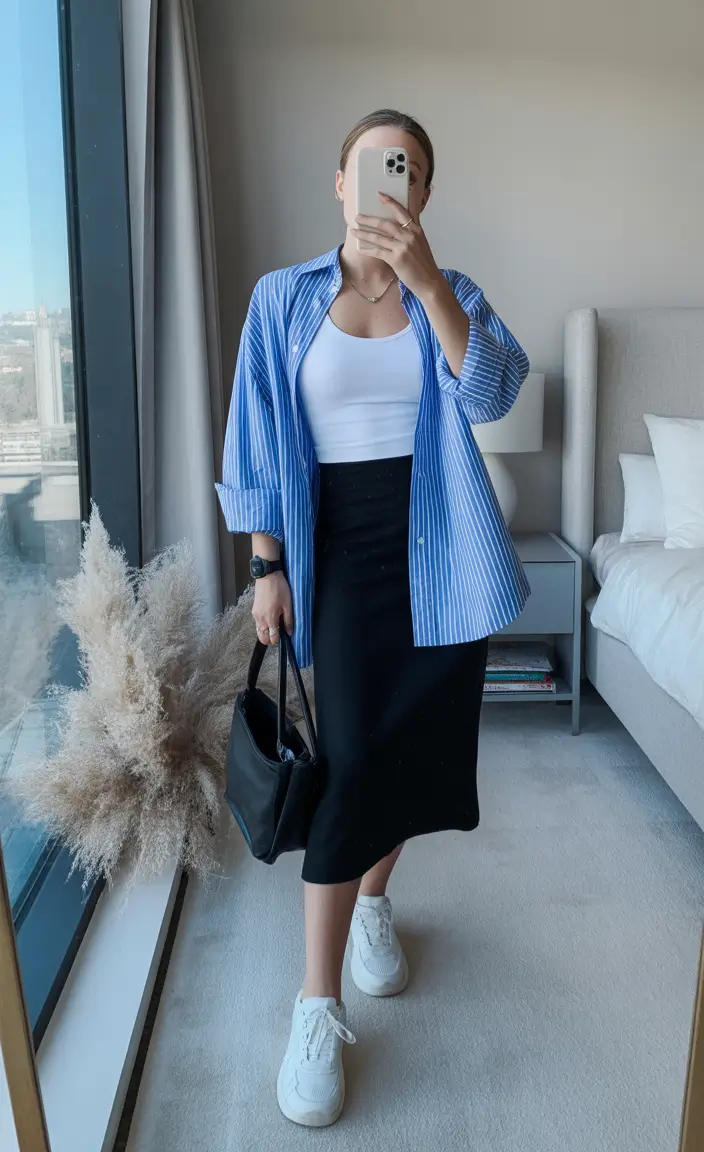 fashionable spring mom outfits 2026 The Sporty Midi Skirt Outfit That Feels Like a Breath of Fresh Air