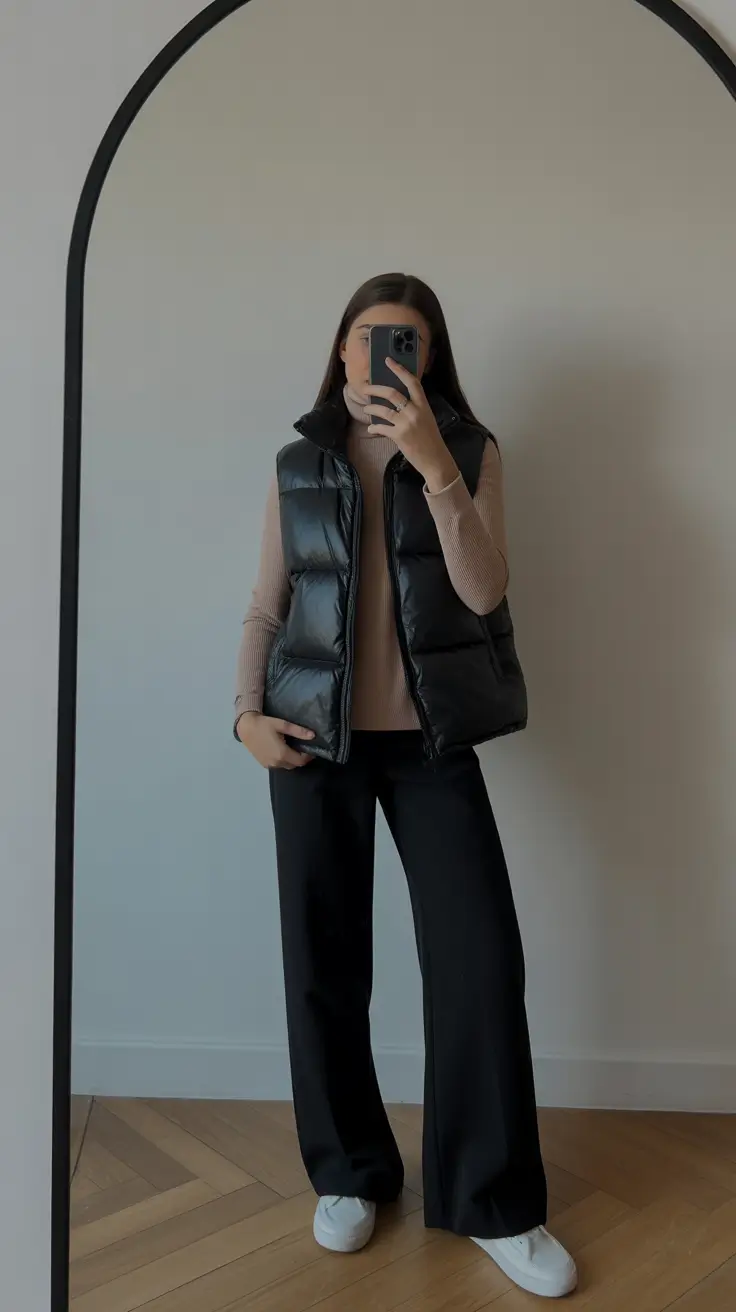 fashionable spring mom outfits 2026 The Cozy Puffer Vest Outfit That Works on Cold Spring Mornings