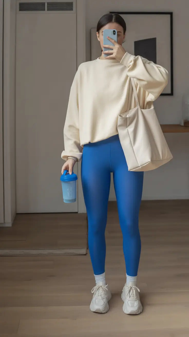fresh spring workout outfits 2026 Cream and Cobalt Energy for Bright Spring Workouts