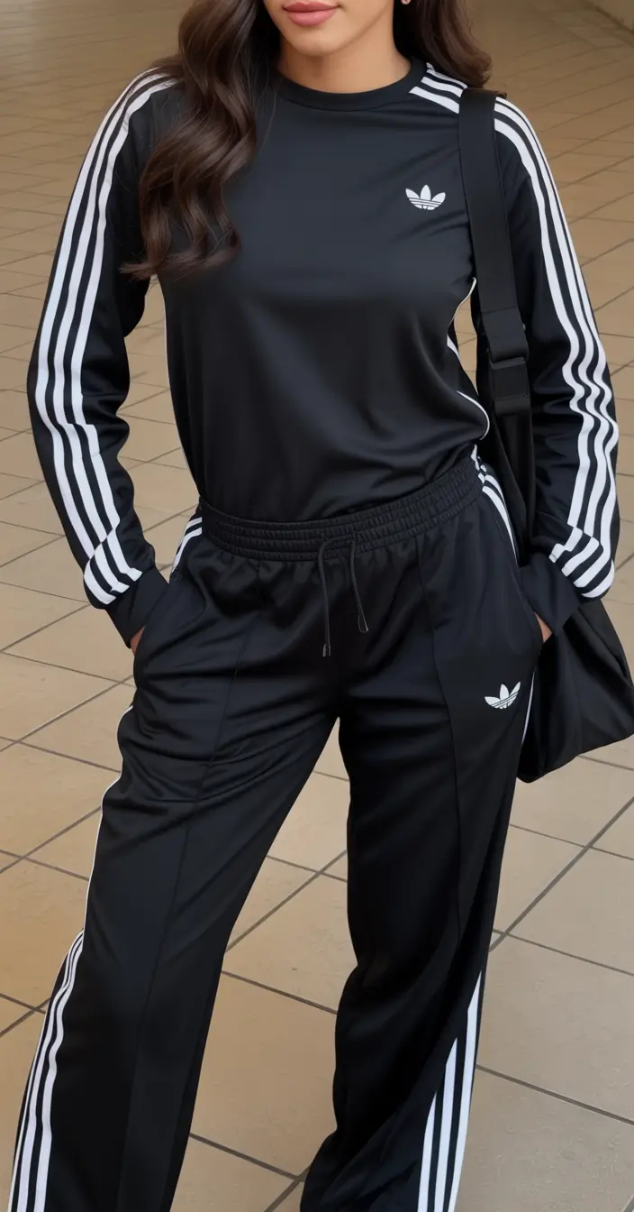fresh spring workout outfits 2026 Retro Sport Mood with Classic Black Tracksuit