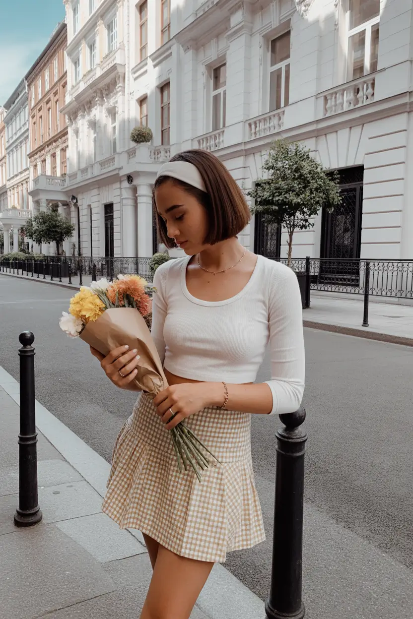 spring vacation outfits Gingham Skirt Sweetness for a Soft Spring Day