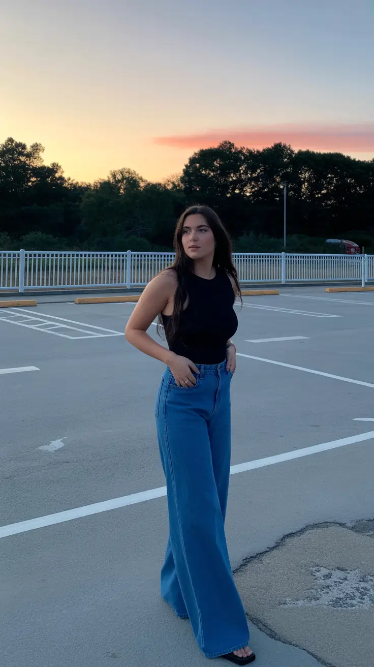 spring vacation outfits Wide Leg Denim for a Sunset Escape
